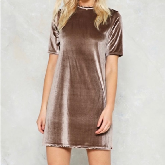 Champagne Velvet Short Sleeved Tee Dress NWT - Picture 1 of 5